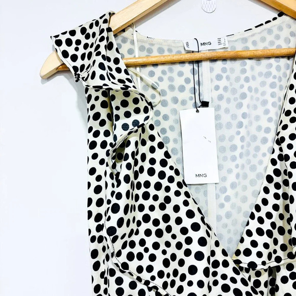 MANGO Beige maxi polka dot and ruffles dress - Picture 4 of 11